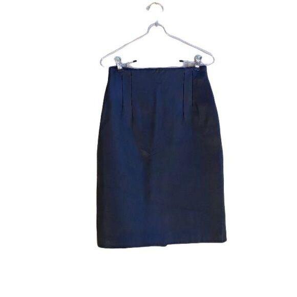Vtg 80's Luis Alvear Skirt Edgy Career Leather Straight Knee Length Black Sz 4 - Picture 1 of 8